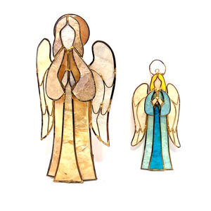 Vinatge Capiz Shell Angel w/ Gold Trim Playing AS-is